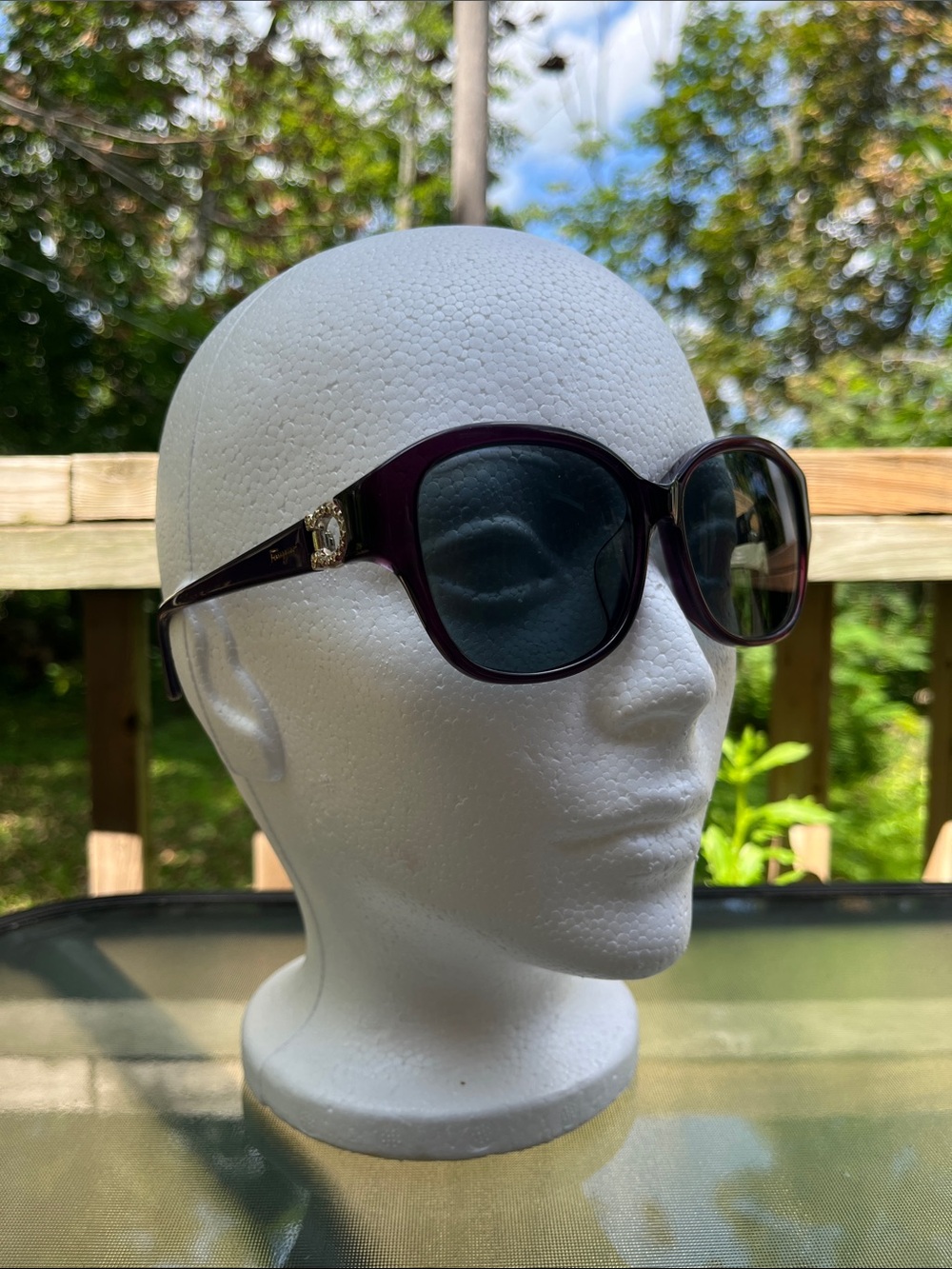 Vintage Salvatore Ferragamo Women's Round Sunglasses in Plum